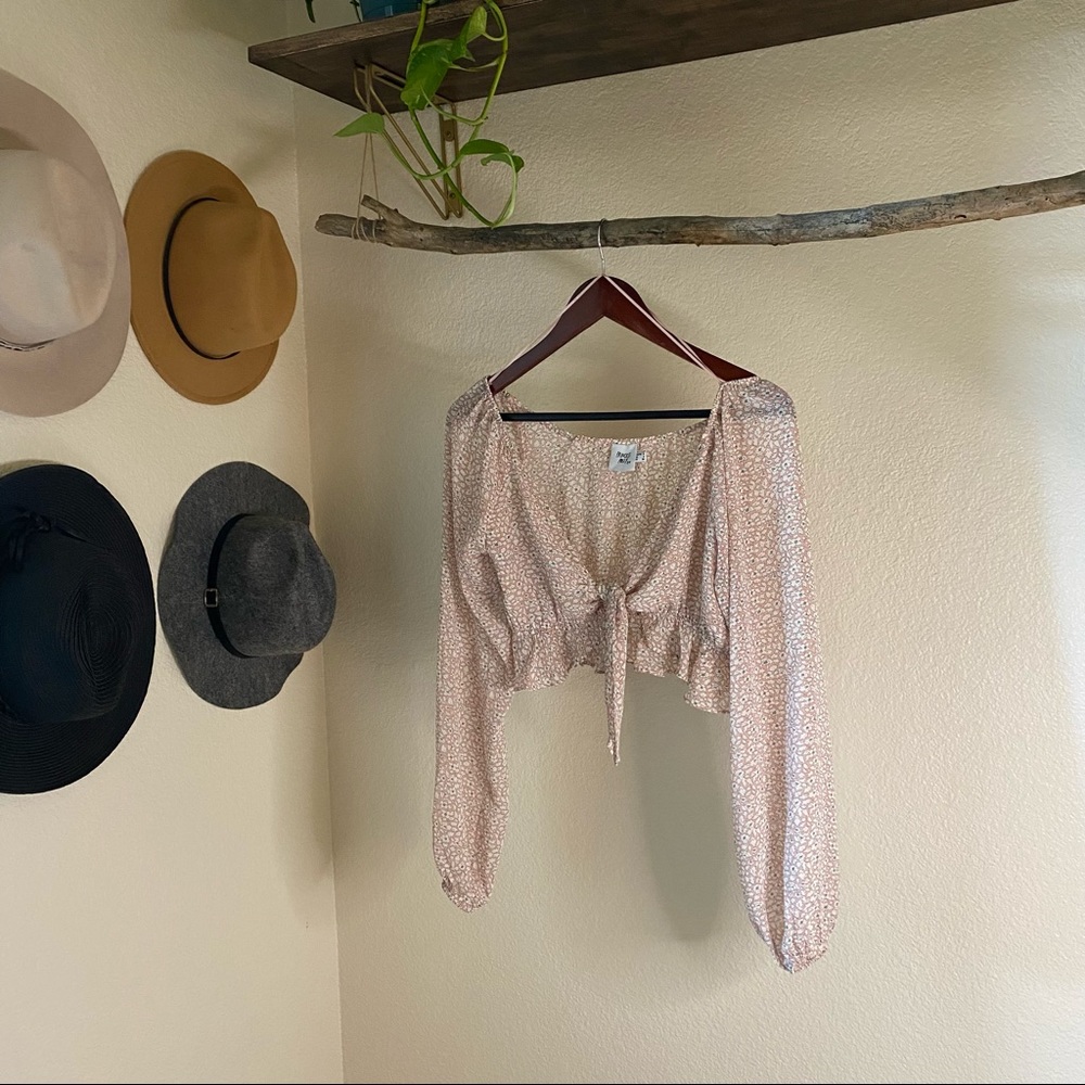 Boho Flower Print Long Sleeve Crop